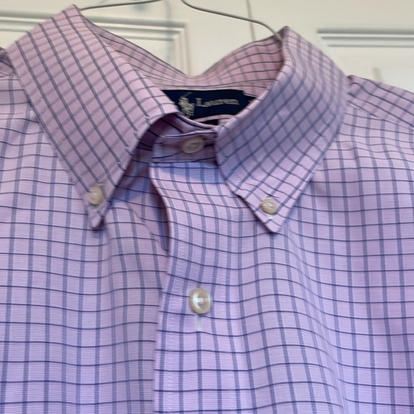 Men’s 17.5” Polo Ralph Lauren Purple check Button Down Shirt blue logo Yarmouth - Picture 4 of 9